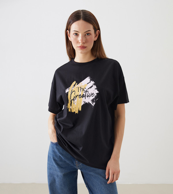 Printed Crew Neck Oversized T-Shirt