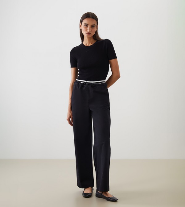 Elastic Waist Wide Leg Trousers