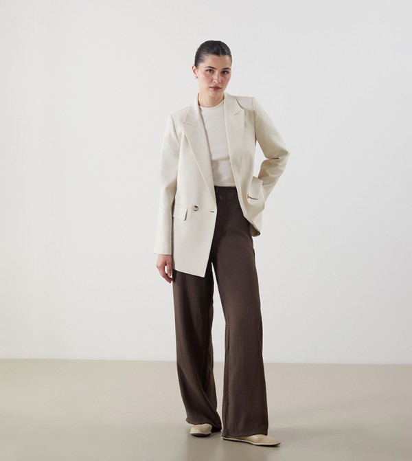 Textured Elastic Waistband Trousers