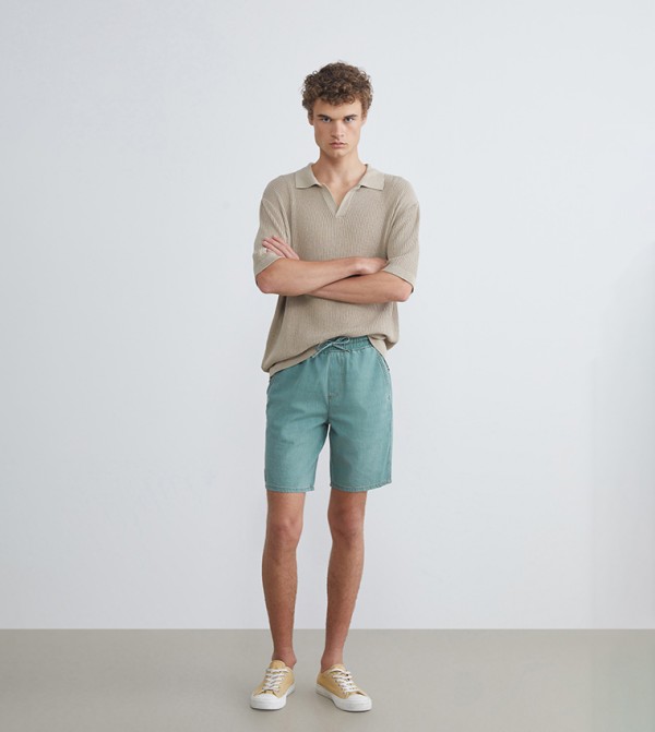 Washed Mid Rise Denim Shorts