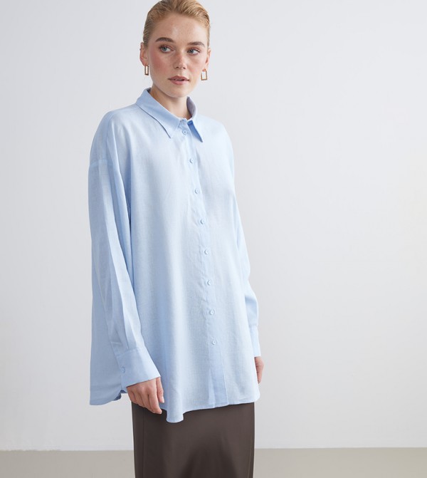 Linen Blend Oversized Tunic Shirt