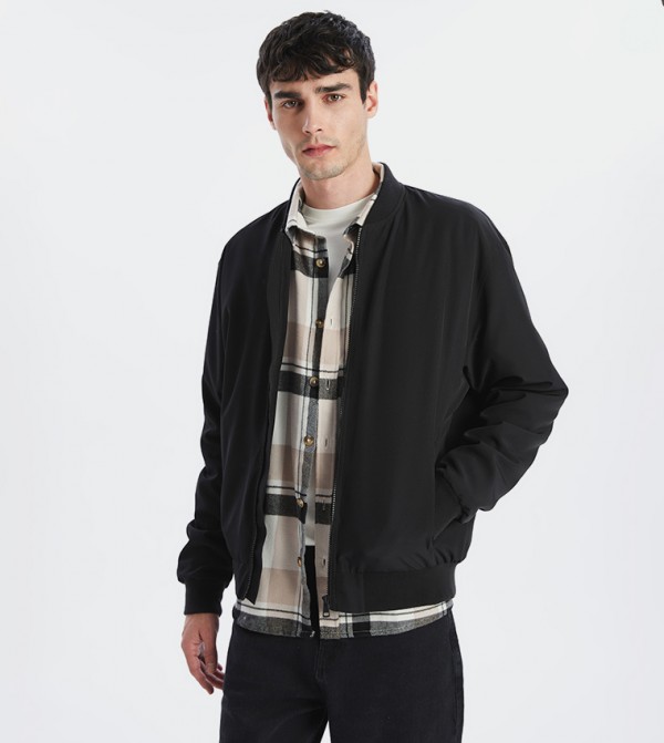 Solid Standard Fit College Collar Jacket