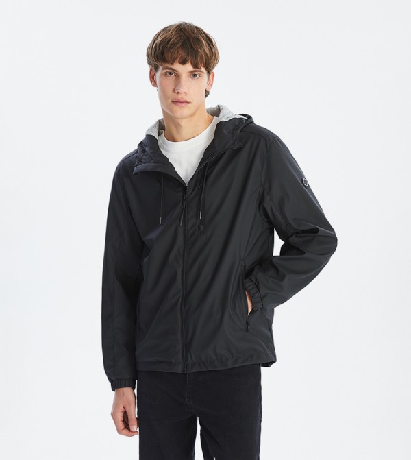 Solid Regular Fit Hooded Thin Jacket