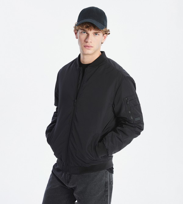 Solid College Collar Bomber Jacket