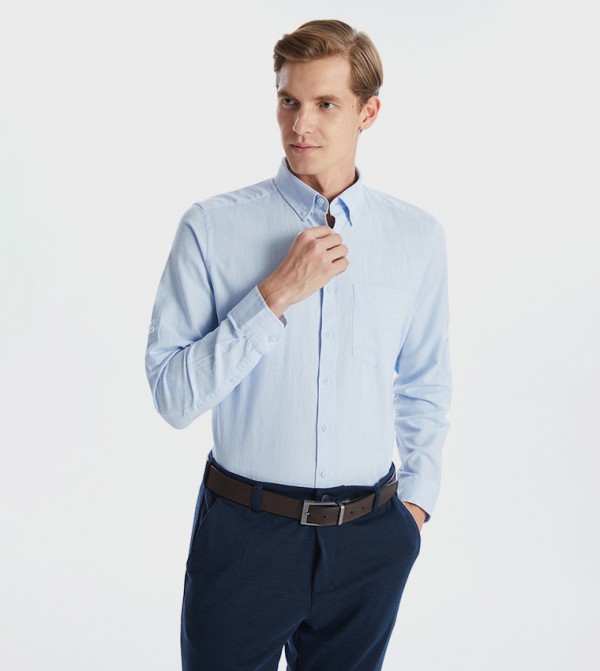 Solid Long Sleeves Linen Blend Formal Shirt
