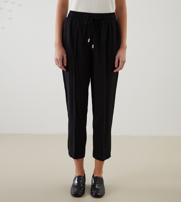 Drawstring Waist Carrot Fit Trousers