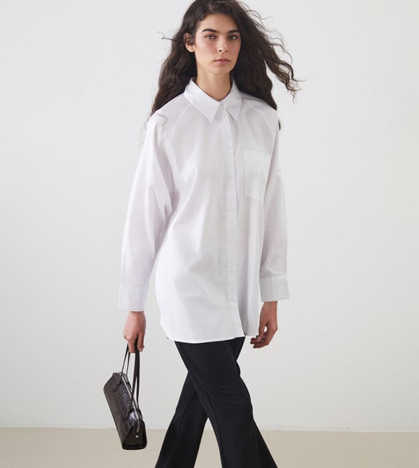 Solid Oversized Poplin Tunic Shirt