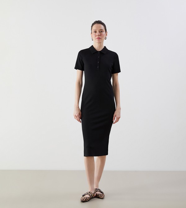 Solid Short Sleeves Polo Dress