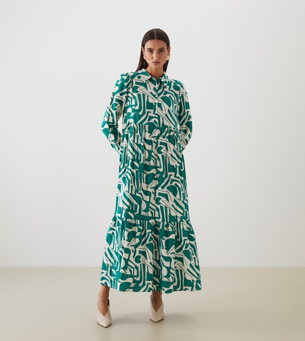 Printed Long Sleeves Maxi Dress