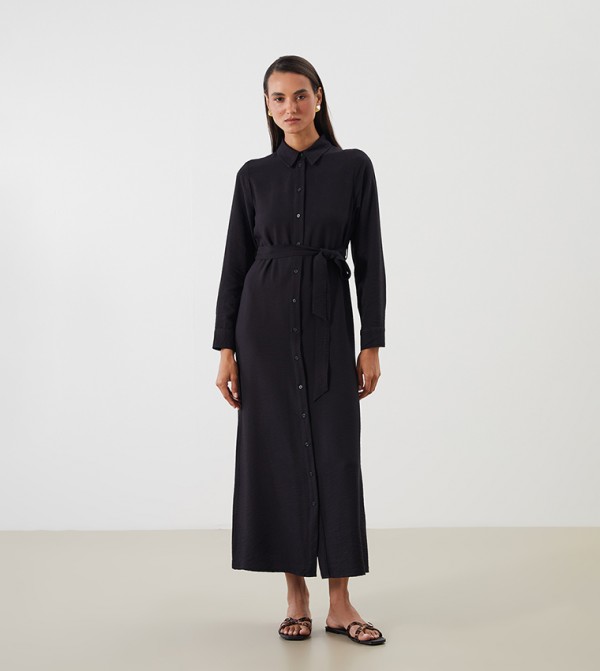 Belted Long Sleeves Shirt Dress