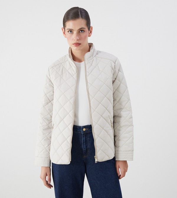 Zippered High Neck Quilted Jacket