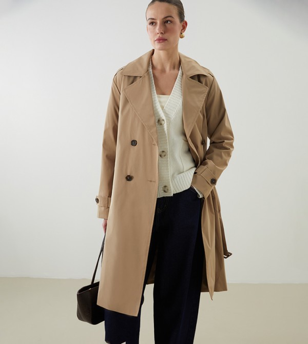 Solid Double Breasted Trench Coat
