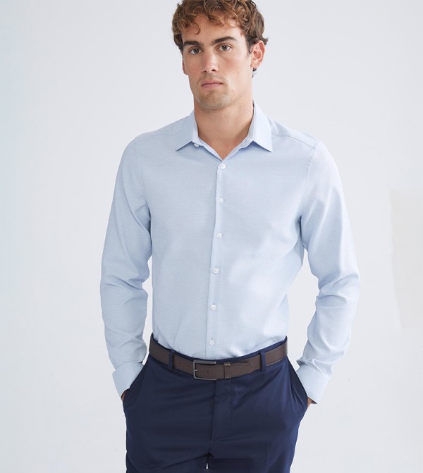 Textured Slim Fit Long Sleeves Dobby Shirt