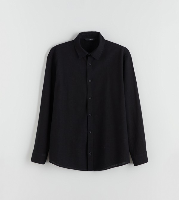 Textured Long Sleeves Linen-Look Shirt