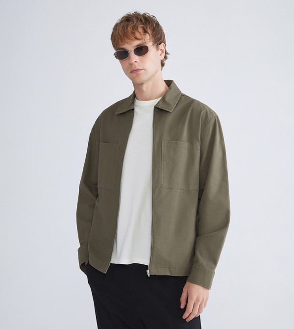 Solid Zipper Long Sleeves Shacket