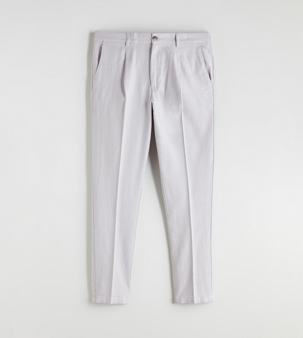 Linen-Look Slim Fit Trousers