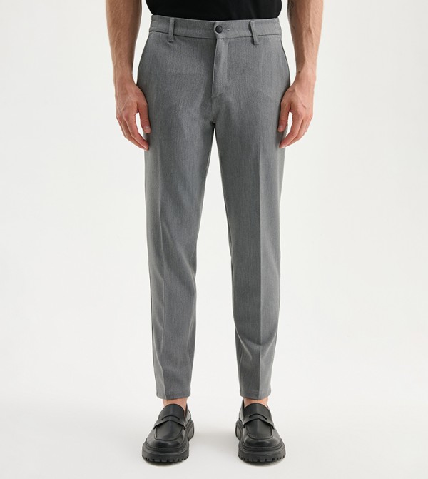 Solid Mid Rise Slim Fit Trousers