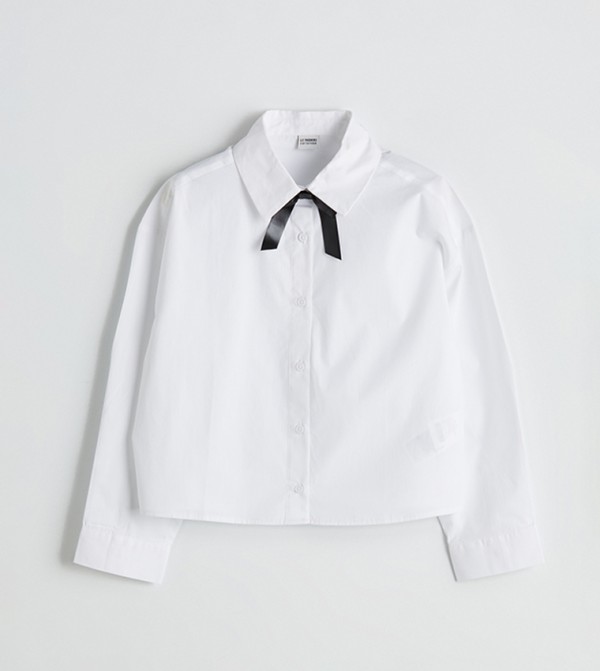 Solid Bow Detail Cropped Shirt