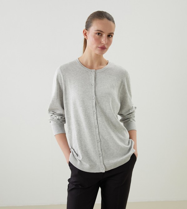 Solid Crew Neck Cardigan