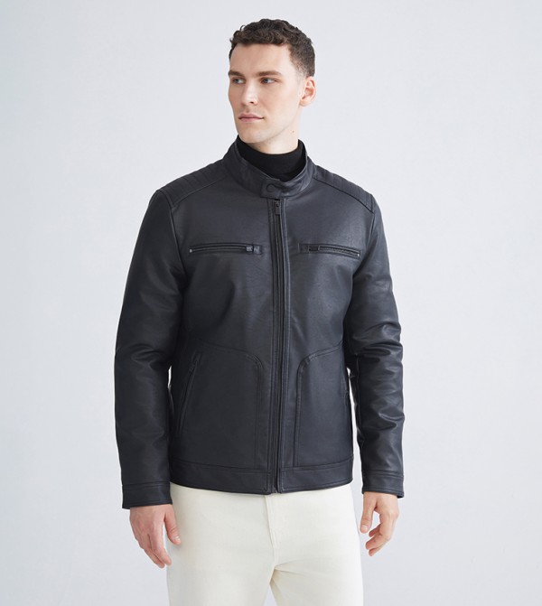 Long Sleeves Leather Look Jacket