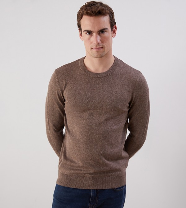 Textured Crew Neck Tricot Sweater