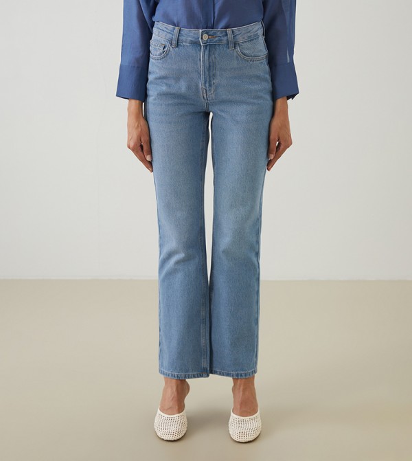 Washed High Waist Straight Fit Jeans