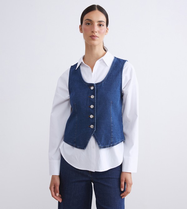 Faded Scoop Neck Denim Waistcoat