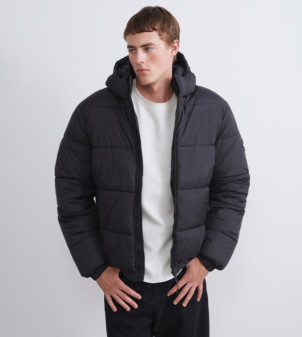 Solid Hooded Puffer Jacket