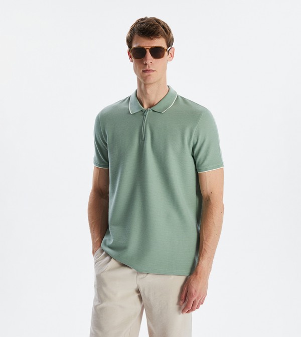 Textured Short Sleeves Polo T-Shirt