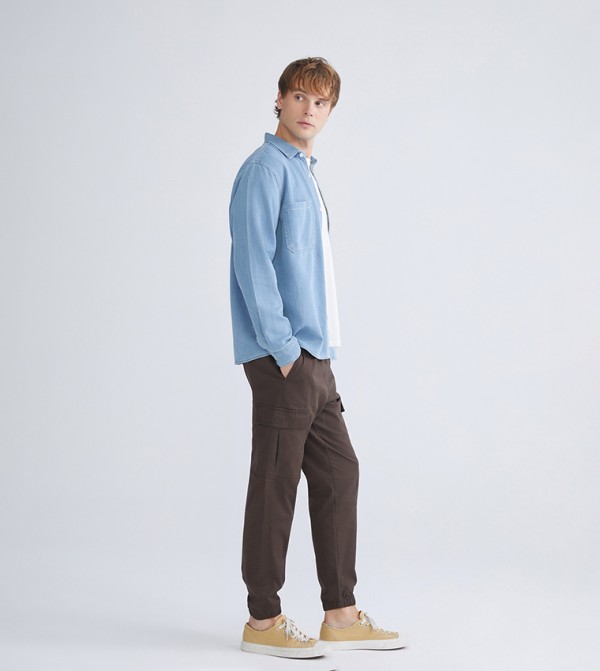 Mid Rise Twill Cargo Trousers