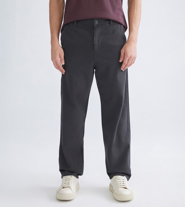 Mid Rise Relaxed Fit Canvas Trousers