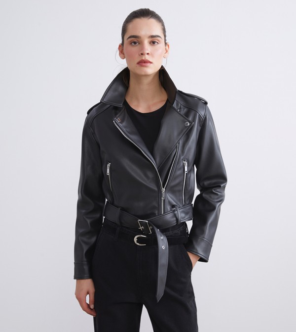 Faux Leather Long Sleeves Biker Jacket