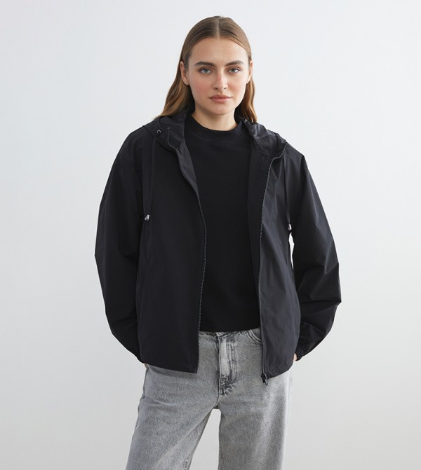 Solid Hooded Zip-Through Raincoat