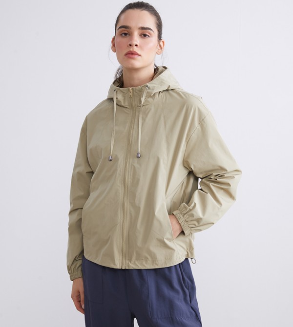 Solid Hooded Zip-Through Raincoat