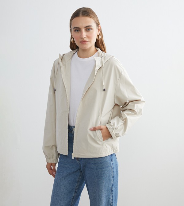 Solid Hooded Zip-Through Raincoat