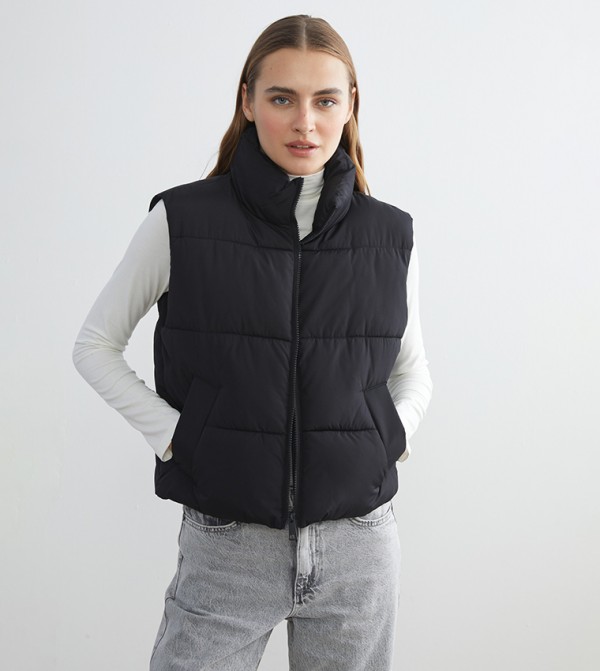 Zippered High Neck Gilet