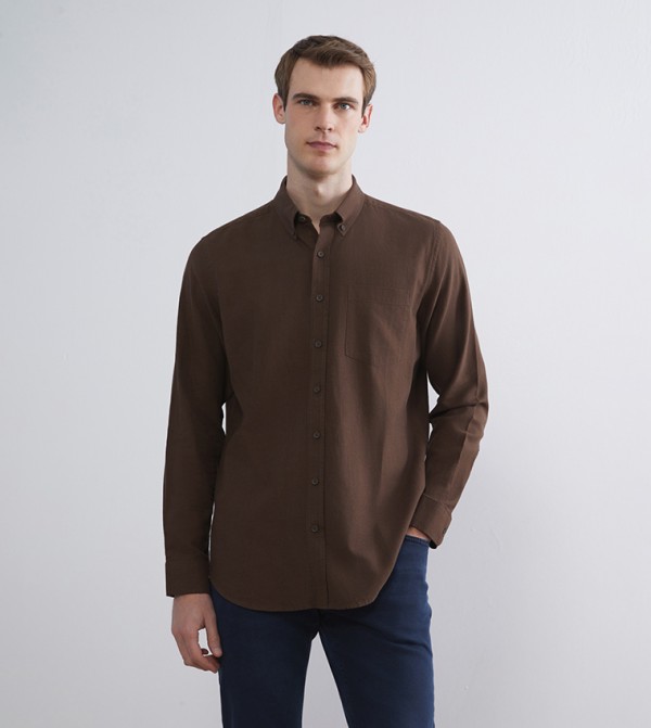 Solid Regular Fit Long Sleeves Linen Blend Shirt