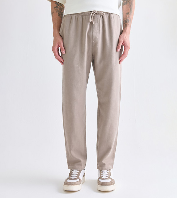 Drawstring Waist Twill Trousers