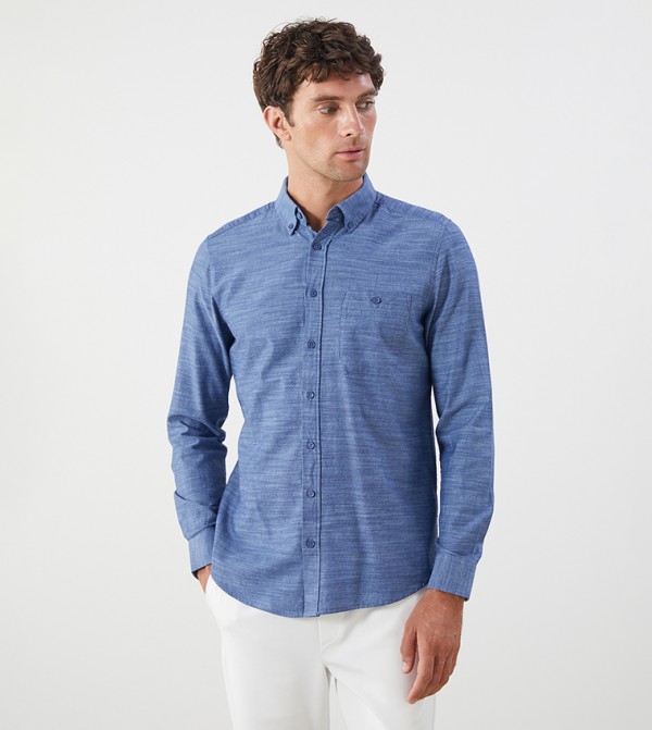 Textured Long Sleeves Poplin Shirt