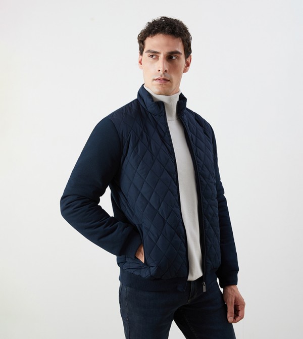 Solid Funnel Neck Knitwear Jacket