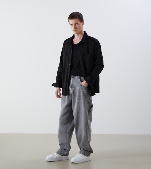 Washed Mid-Rise Baggy Jeans