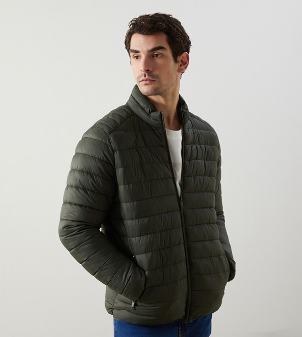 Zippered High Neck Puffer Jacket