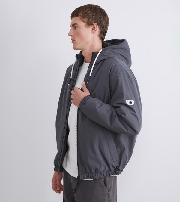 Zippered Long Sleeves Hooded Jacket