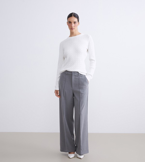 Solid Regular Fit Wide Leg Trousers