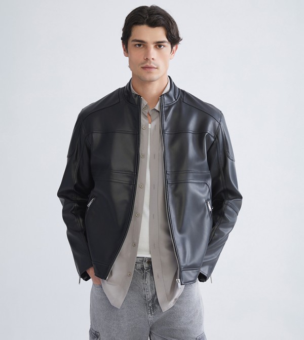 Long Sleeves Leather Look Jacket