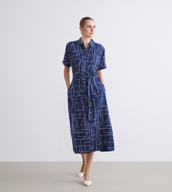 Patterned Short Sleeves Shirt Dress