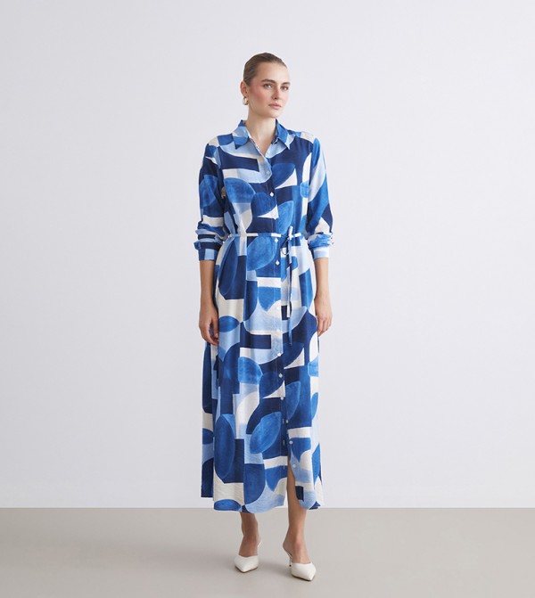 Patterned Long Sleeves Shirt Dress