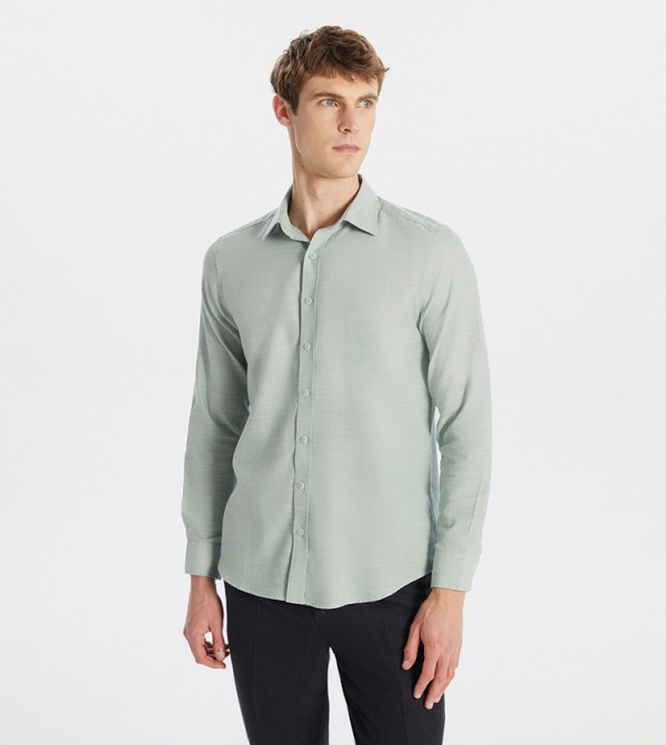 Solid Long Sleeves Regular Fit Poplin Shirt