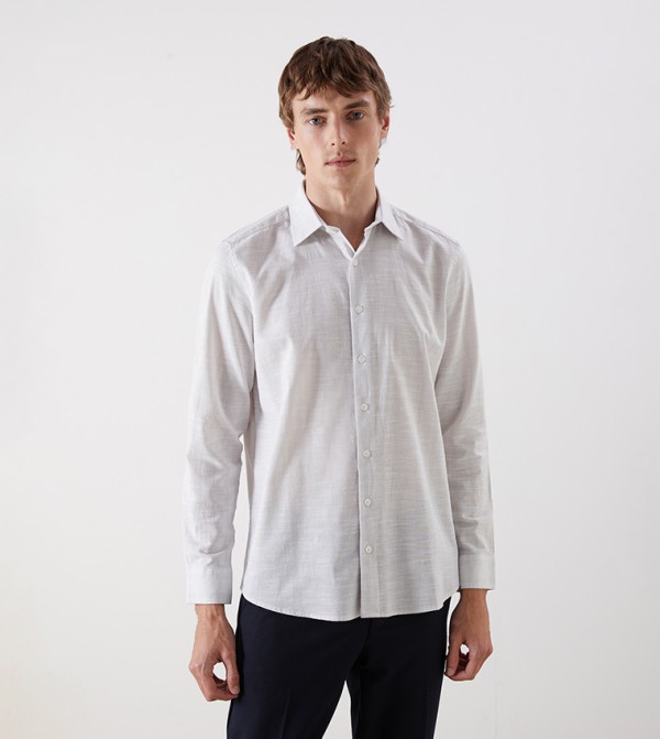 Textured Regular Fit Long Sleeves Poplin Shirt