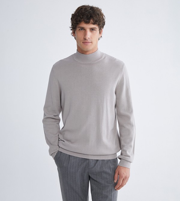 Solid High Neck Knit Sweater